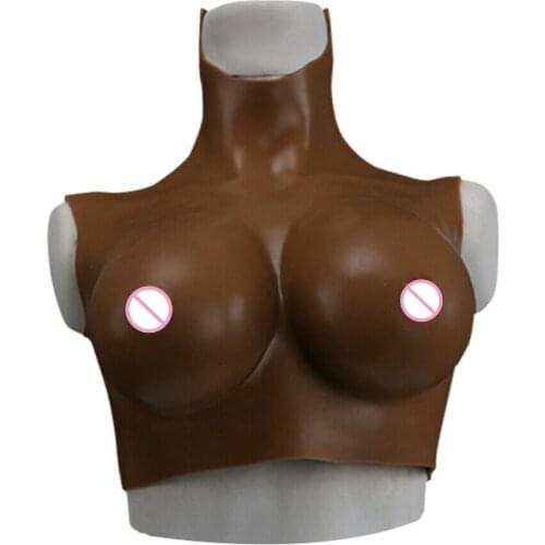 Soft Silicone Formed C-G Cup Realistic Woman Fake Breast Shape Dark Brown Suitable for Drag Queens and Transgenders