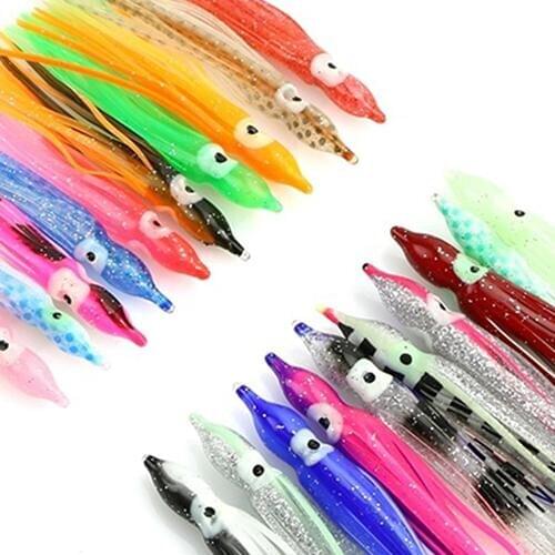 10Pcs Mixed Color Soft Luminous Octopus Squid Skirt Saltwater Fishing Lure Set
