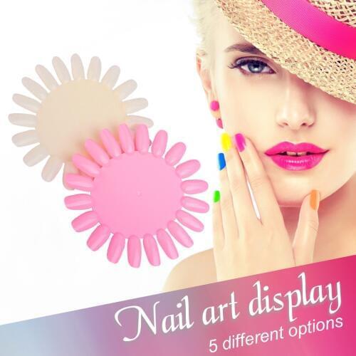 NEWCOME 10pcs False Nails Gel Polish Display Oval White Clear Sunflower Nail Art Glitters Acrylic Practice Board DIY Tool