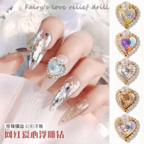 Fashion New Arrival Hot Selling Love Heart Alloy Crystal Engraved Embossment Nail Deora Nail Art Crystal Rhinstone Women Girls