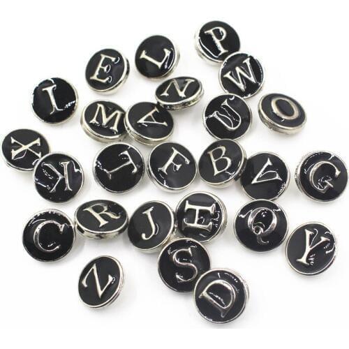 New Enamel Metal Alphabet A-Z Black Letters Snap Buttons Fit 12mm Snap Bracelet Bangle Pendants Necklaces DIY Snap Jewelry