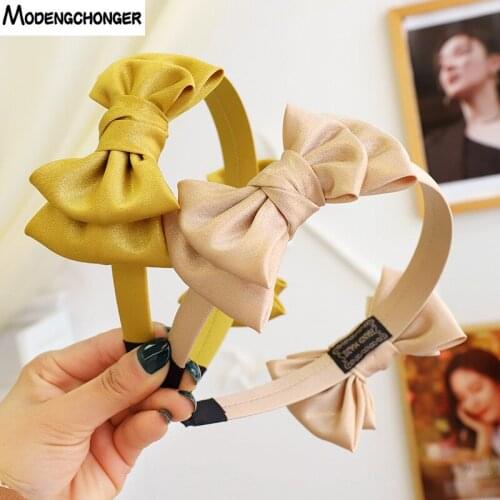 1PC New Fashion Pure Color Bright Silk Fabric Bowknot Headdress Bezel For Women Girls Outing Headband Headwear Hair Accessories