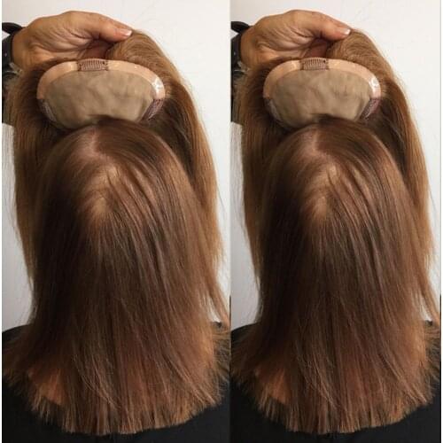 Brown Color 12*15,16x18cm Human Hair Topper Wig For Women 8”-20”Straight mono+pu Base With Clips In Hair Toupee Remy Hairpiece