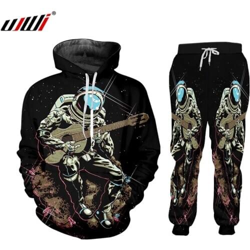 UJWI Casual Streetwear Sweatshirt And Pants Space Guitar 3d Zip Hoodie 2-piece Set Hoodie Pullovers Men/Women Tracksuit Custom