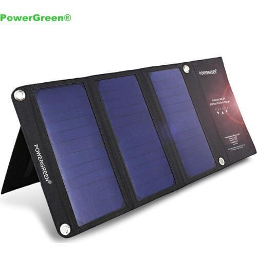 PowerGreen ROHS Solar Charger 21Watts 5V 2A Solar Panel Foldable Solar Power Bank External Battery Backup for Smart Phones