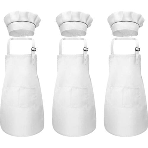 Practical 6-Piece Childrens Apron and Chef Hat Set Adjustable Childrens Kitchen Apron for Cooking and Painting