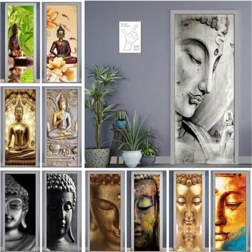 Retro 3D Door Sticker Buddha Portrait Self-adhesive Vinyl Waterproof Wall Decor Mural For Living Room Kitchen Renovation Decals