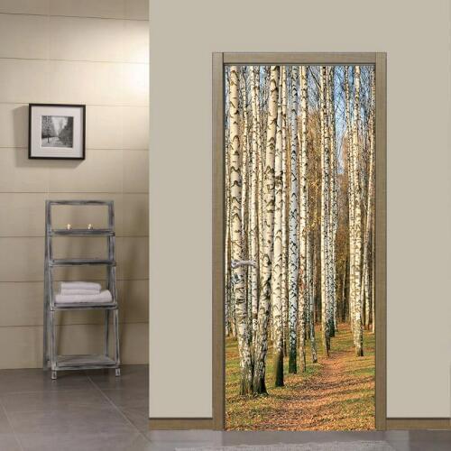 Groves Of Birch Trees In The Setting Sun DIY Door Wall Stickers Home Decor Living Room Porch Self-adhesive Removable Wall Poster