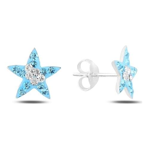 Silver 925 Sterling Star Crystal Stone Earrings