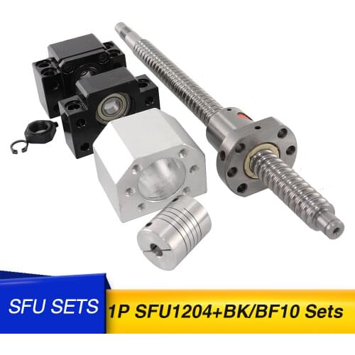 SFU1204 set:SFU1204 rolled ball screw C7 with end machined + 1204 ball nut + nut housing+BK/BF10 end support + coupler RM1204