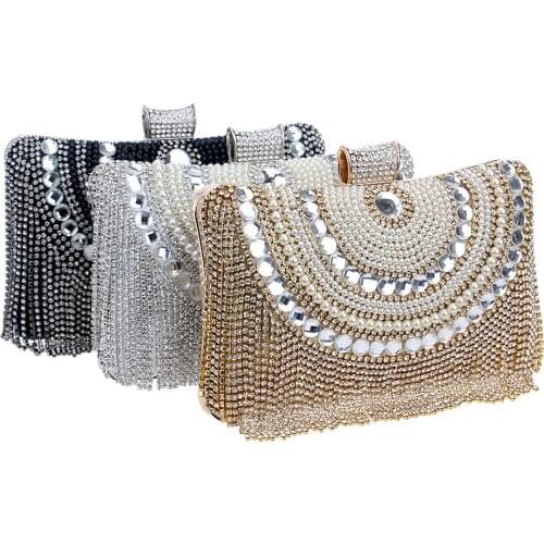 New Tassel Manual ladies party bag Ms. Diamond Hand Bag European and American Fashion to Attend Hand Bag Cosmetic Bag