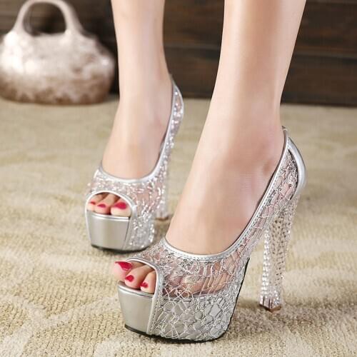 Lace Wedding Shoes Woman Peep Toe High Heels Women Shoes Platform Heels Summer Pumps Women Shoes High Heel Sandals tacones mujer