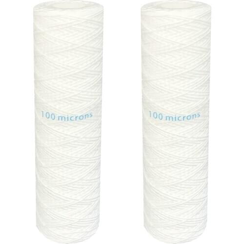 Pack of 2 Universal Whole House String Wound Sediment Water Filter Cartridge 2.5" x 10" - 100 Microns