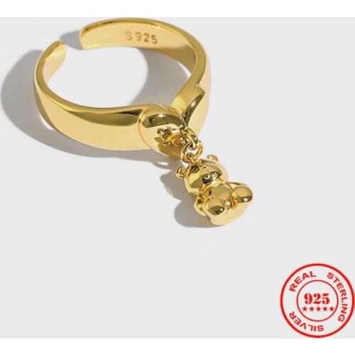 YIZIZAI Korean 925 Sterling Silver Women Open Ring Ins Cute Cartoon Mini Bear Doll Female All-match Christmas Jewelry Gifts