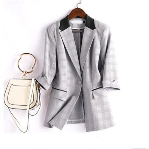 Plaid Women Blazers Ladies Spring Women Slim Coat New Plus Size 4XL Plaid Casual Jacket One Button Suit Lady Blazers Work Wear