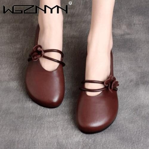 Spring/Autumn 2021 New Flats Women Shoes Genuine PU Leather Round Toe Flower Handmade Retro Concise Casual Ladies Shoes Sneakers