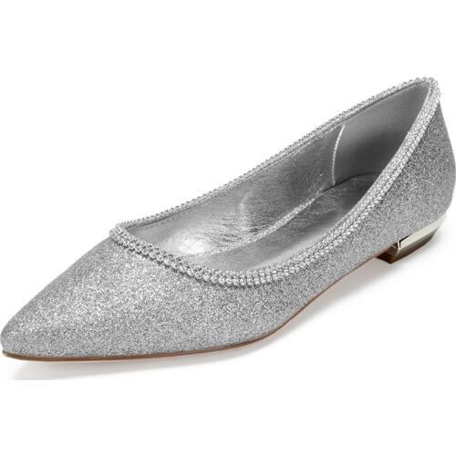 Sequin Wedding Bridal Flats Shoes Women Pointed Toe Slip on Sequin Prom Evening Formal Party Dress Flat Shoes Ladies