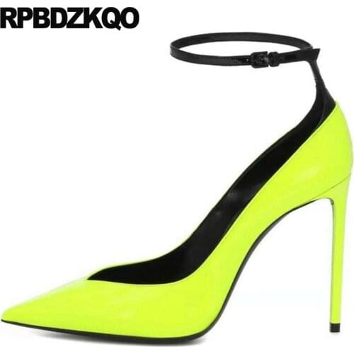 Ankle Strap Women High Heels Stiletto Yellow Pumps Drag Queen Quality Designer Shoes Plus Size Fetish 12 44 12cm 5 Inch Super