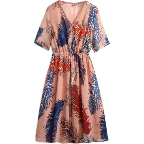 High Quality Summer dress 2020 plus Womens Short Sleeve V-Neck Slim Beach Holiday Dress Bohemia Female Casual Vestidos Q167