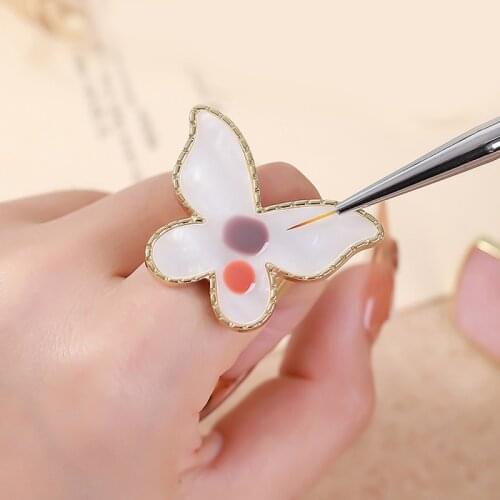 1 Pc Butterfly Shape Nail Art Ring Palette Finger Ring Plate Acrylic Uv Gel Polish Cream Foundation Mixing Nail Art Equipment