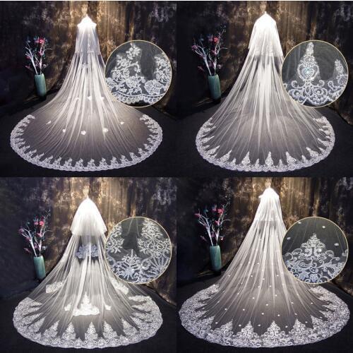 2019 New 4 Meters One Layer Lace Tulle Long Wedding Veil New White Ivory 4 M Bridal Veil with Comb Velos De Novia 400CM