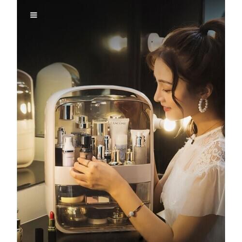 2020 Fashion Makeup Storage Box Transparent Flip 2 Drawer Cosmetic Organizer Dresser Desktop Plastic Jewelry Organizer Storage B