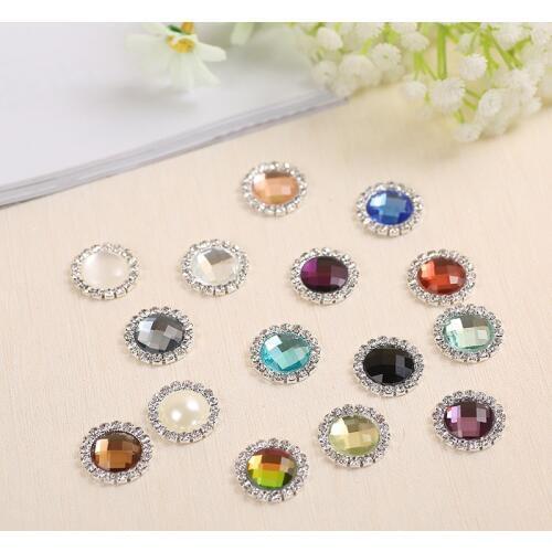 50pcs 20mm Round Diamond Buckle Round Drill Button DIY Hair Ribbon Jewelry Accessories
