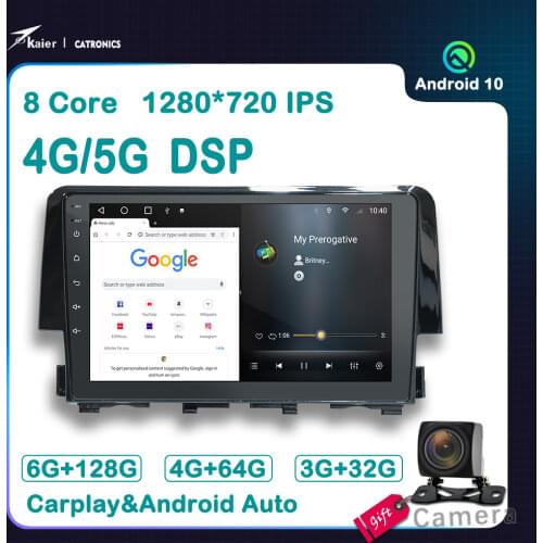 6+128G CATRONICS For Honda Civic 10 2015-2020 Car DVD Multimedia Radio GPS Player with 4G WIFI Octa Core DSP