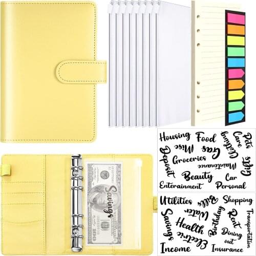 A6 Budget System with 26 Categories Sticker Cash Budget Label/ 8 Binder Pocket/ Loose Leaf Paper and Neon Page Makers for Saving