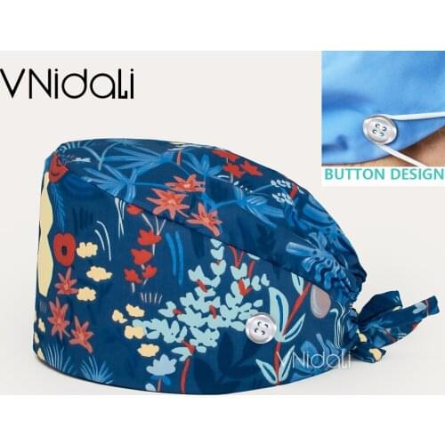 Nursing accessories nurse hats anime adjustable surgery cap Breathable Cotton with button operating room cap flower printing