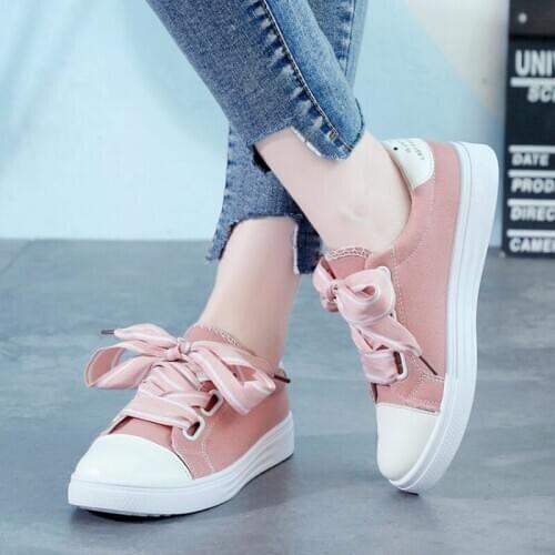 White Sneakers Casual Canvas Shoes Female Summer Autumn Lace-Up Flat Trainers Fashion Zapatillas Mujer Vulcanize Shoes K6-97