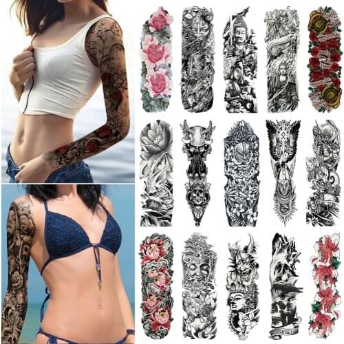 Large Arm Sleeve Tattoo Waterproof Temporary Tattoo Sticker Skull Lotus Men Full Flower Tatoo Body Art Tattoo Girl #288345
