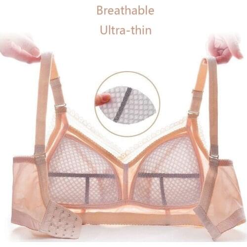 Bra Lace Large Size Simple Underwear Womens No rims Big breasts Are Visually Small Anti-sagging Ultra-Thin Top Young female