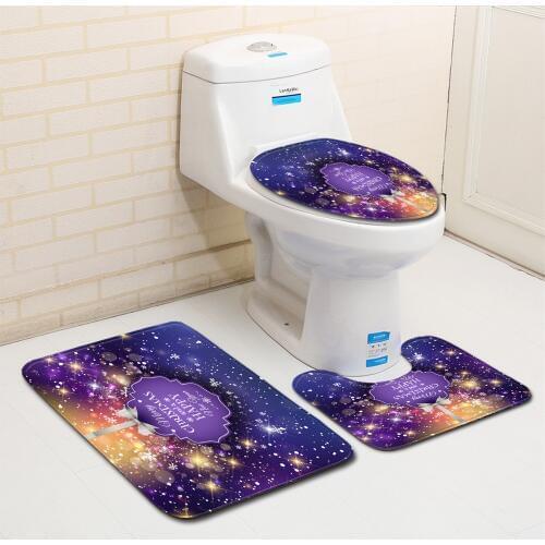 Christmas Pattern Toilet seat Cover 3Pcs Set washroom Water Absorption Doormats Bathroom Non-Slip Rugs Home Decoration Carpet