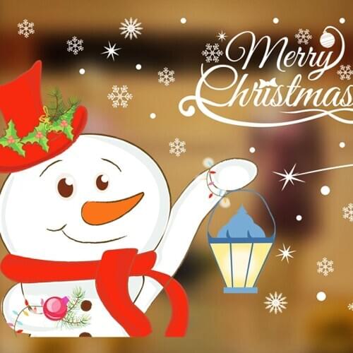 Merry Christmas Window Wall Sticker DIY Decals Snowflake Snowman Star Bells Pattern Home Xmas Decor