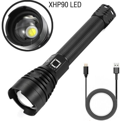 Aluminum Zoom Rechargeable torch Camping Outdoor Lamp High lumen powerful XHP90 LED Flashlight USB rechargeable super bright