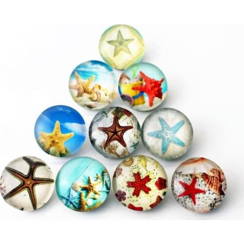 Hot selling 12pcs/lot glass starfish 18mm snap buttons fish leather clasp snap button bracelet snap Bangles jewelry