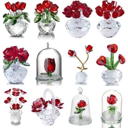 H&D 12 Style Crystal Red Rose Flower Paperweight Collectible Dreams Ornament Figurine Home Wedding Decor Christmas Gift Souvenir