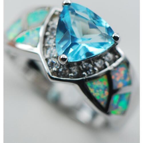 Crystal Zircon White Opal 925 Sterling Silver Ring Size 6 7 8 9 10 R1325