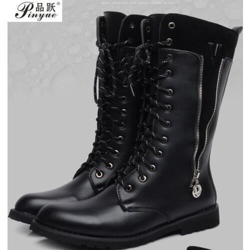 Army Boots Men Military Combat Metal Lace Up Buckle Male Motorcycle Punk Boots Zipper Fashion Mens Shoes Rock