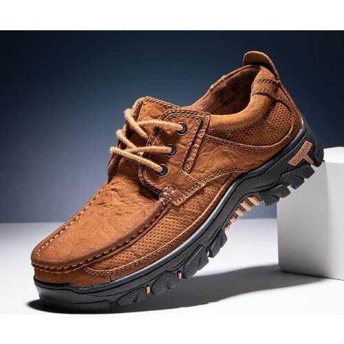 Camel Mens Shoes Autumn Travel Genuine Leather Casual Shoes Men Quality Tooling Fold-resistant Cowhide Non-slip Man Footwear
