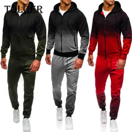 2 Piece Suit Gradient Mens Tracksuit Hooded Sweater+Pants 2021 New Jogging Top Bottom Sport Sweat Suit Hoodie Trousers Pant Set