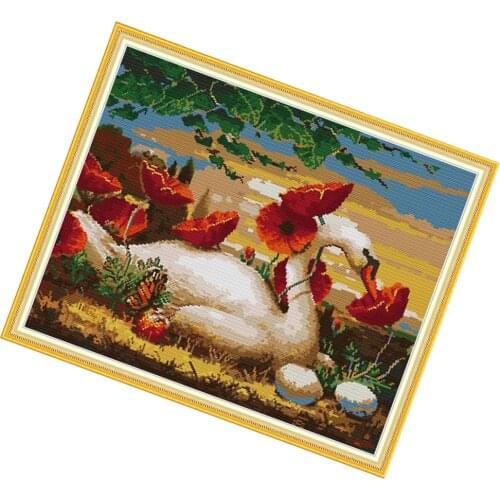 Cross Stitch Kit Preprinted Cross Stitch Set - Swan And Flower Embroidery