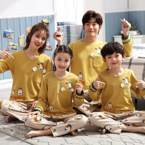 New Autumn Winter Cute Cartoon Parent-Child Pajamas For Boys Girls Children Pure Cotton Long Sleeve Home Wear Kids Clothes