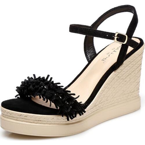 New Elegant Fashion Gold Platform Womens Shoes Wedge Tassel Bridal Sandals High Heels Online