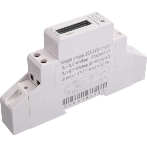New White DDS5188 110/230V LED AC Meter Electric Meter Single Phase Din Rail KWH LCD 5 (32)A with S0 For DIN-Rail