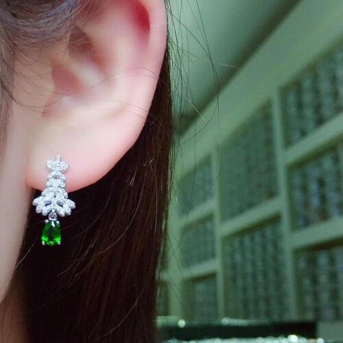 New Design 100% Natural and Real Natural And Real Diopside earrings 925 sterling silver Fine jewelry Diopside earring