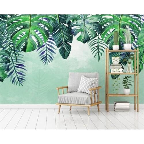Beibehang Custom wallpaper mural Nordic minimalist hand-painted small fresh tropical leaves TV sofa background wall 3d wallpaper