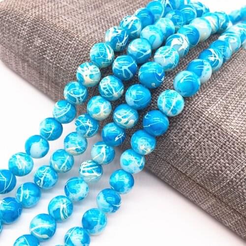 Wholesale 4/6/8mm Sky Blue Salad Glass Beads Loose Spacer Painted Pearl Charm DIY Jewellery Making #01
