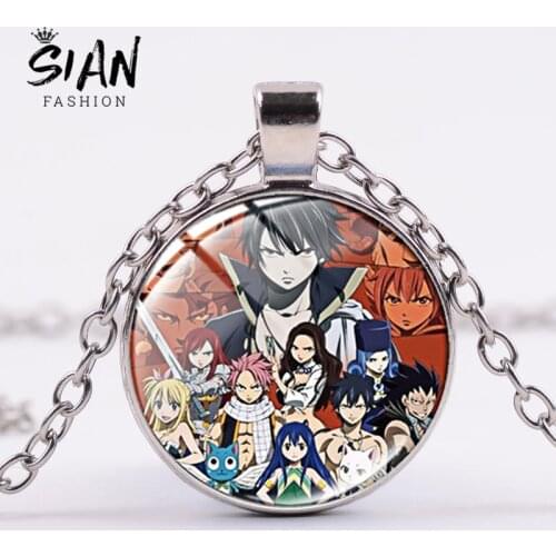 SIAN Anime Fairy Tail Necklace Natsu Dragneel Figure Cartoon Glass Silver Plated Long Necklace Multiple Styles Cosplay Jewelry